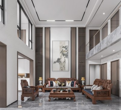 新中式复式客餐厅3D模型下载